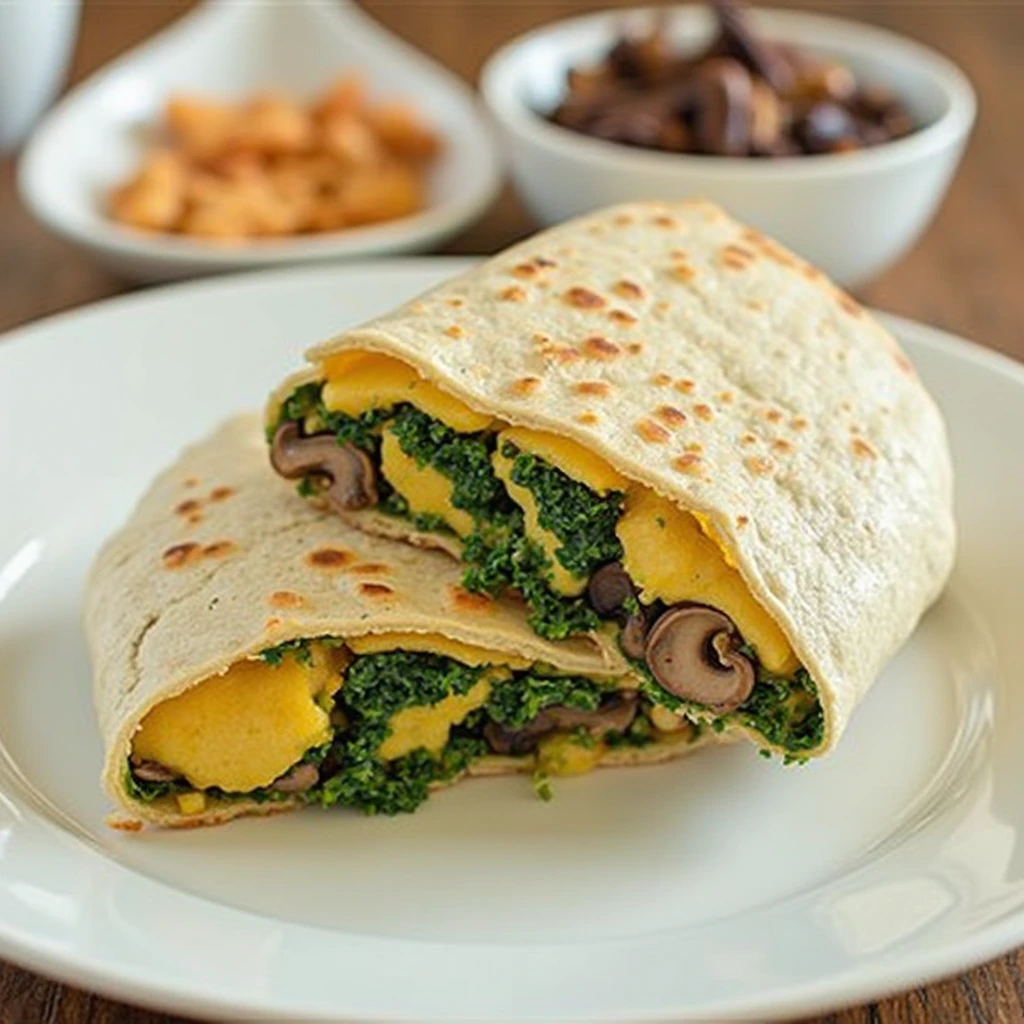 Spinach and Mushroom Breakfast Burrito